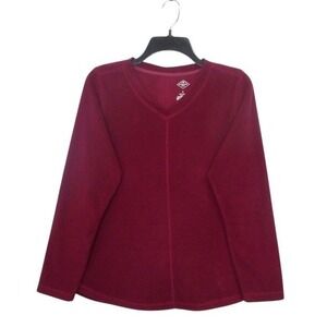 St Johns Bay Top Womens Small Red Long‎ Sleeve V-Neck Micro Fleece Pullover